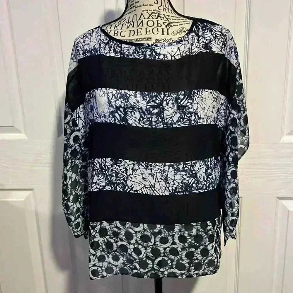 Michael Kors Women's Blue Polyester Round Neck Short Sleeve Top Blouse